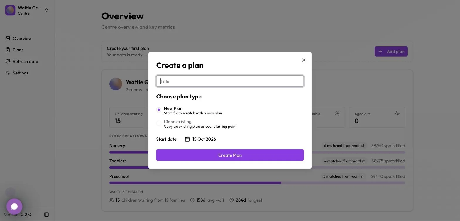 Click Add plan, give it a title, and pick New Plan or Clone existing.