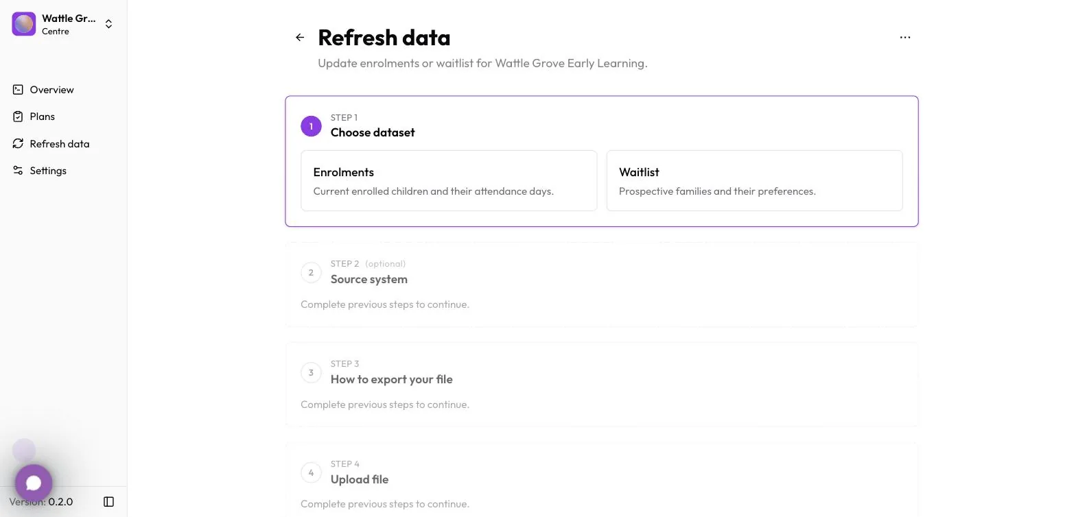 Click Refresh data in the sidebar and choose Enrolments.
